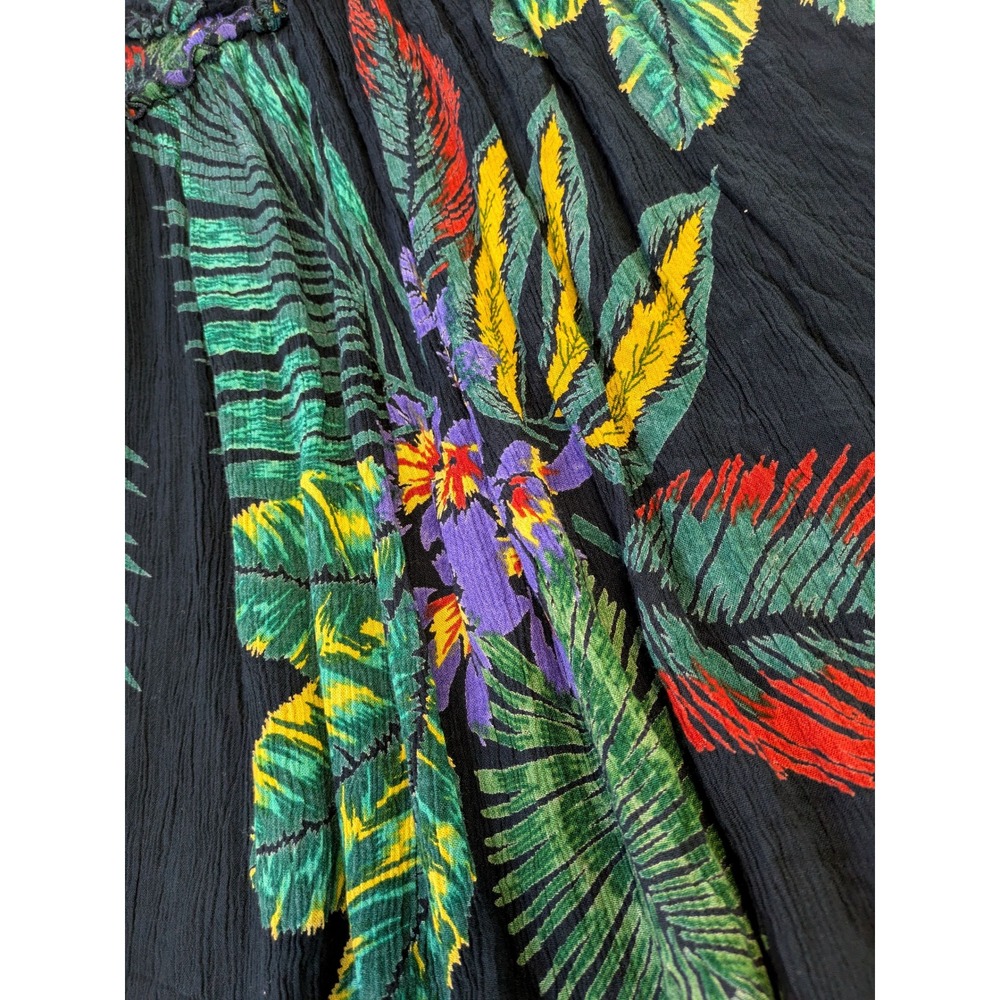 Patrons of Peace Tropical Palm Print Smocked Off Shoulder Mini Dress Navy 19359A - Picture 3 of 7